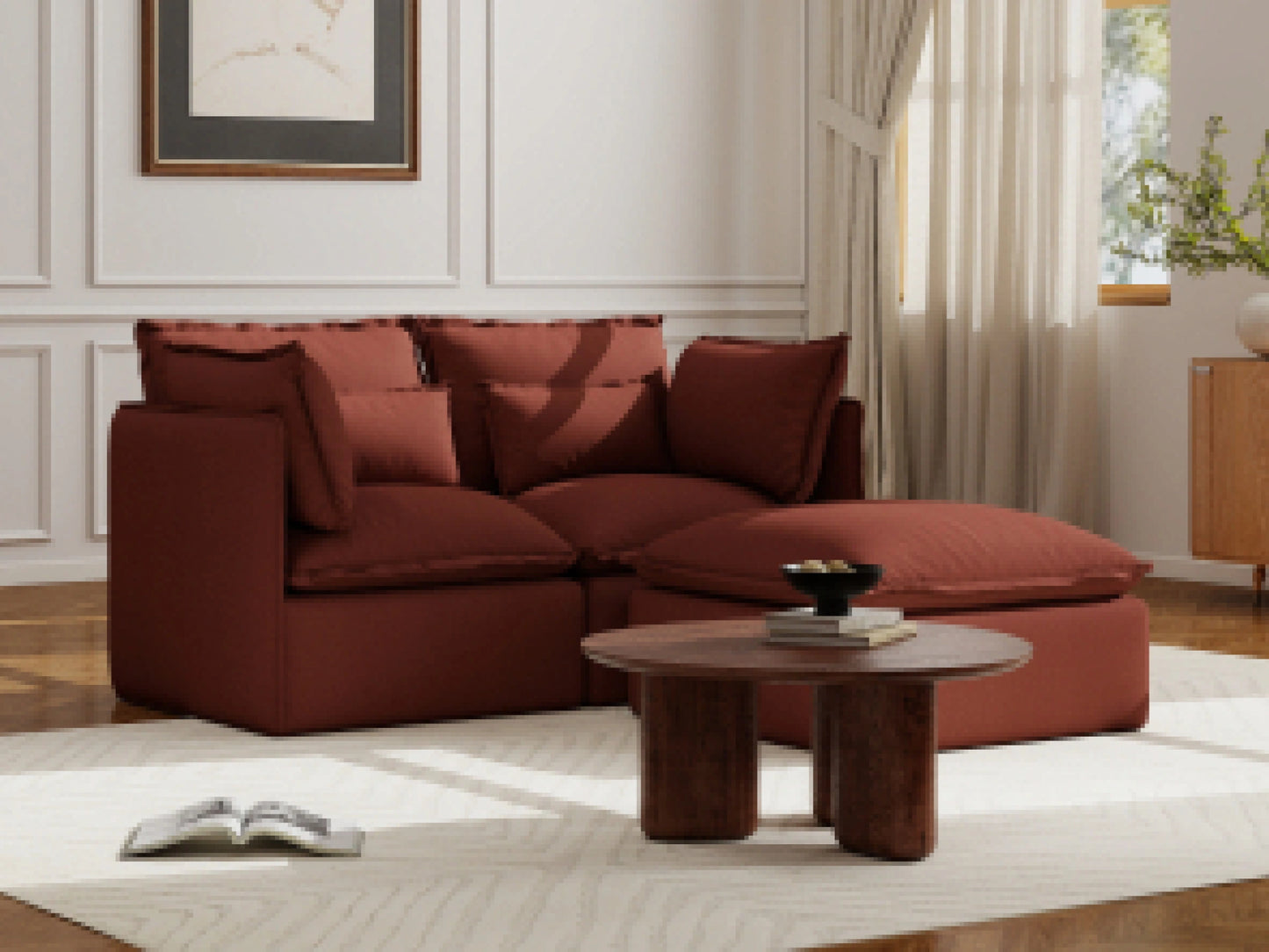 Lifely Modular 2 Seater Sofa Ottoman - Rust