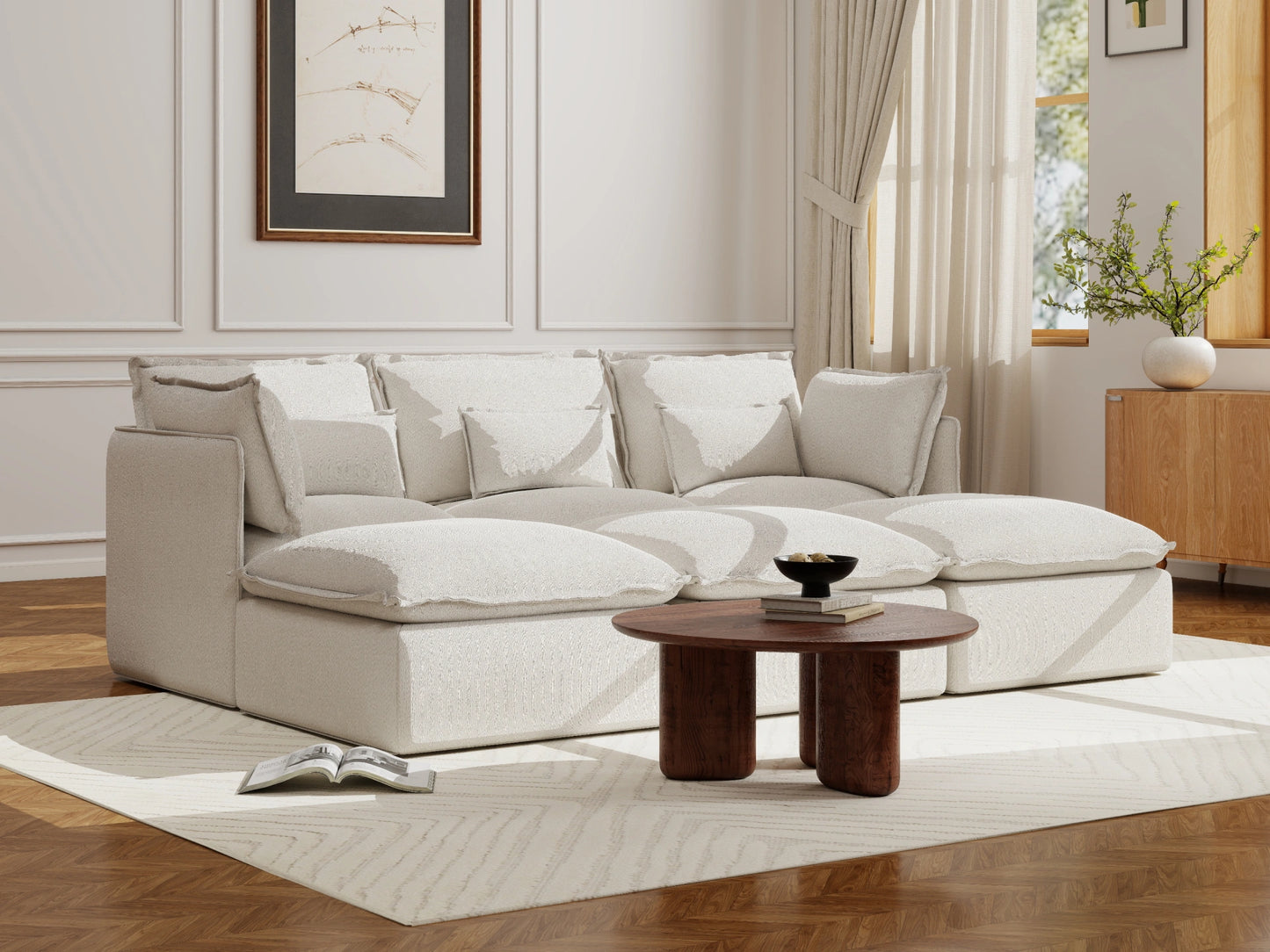 Lifely Modular 3 Seater Bed - White Boucle
