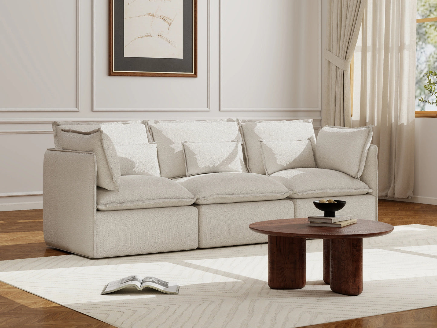 Lifely Modular 3 Seater Sofa - White Boucle