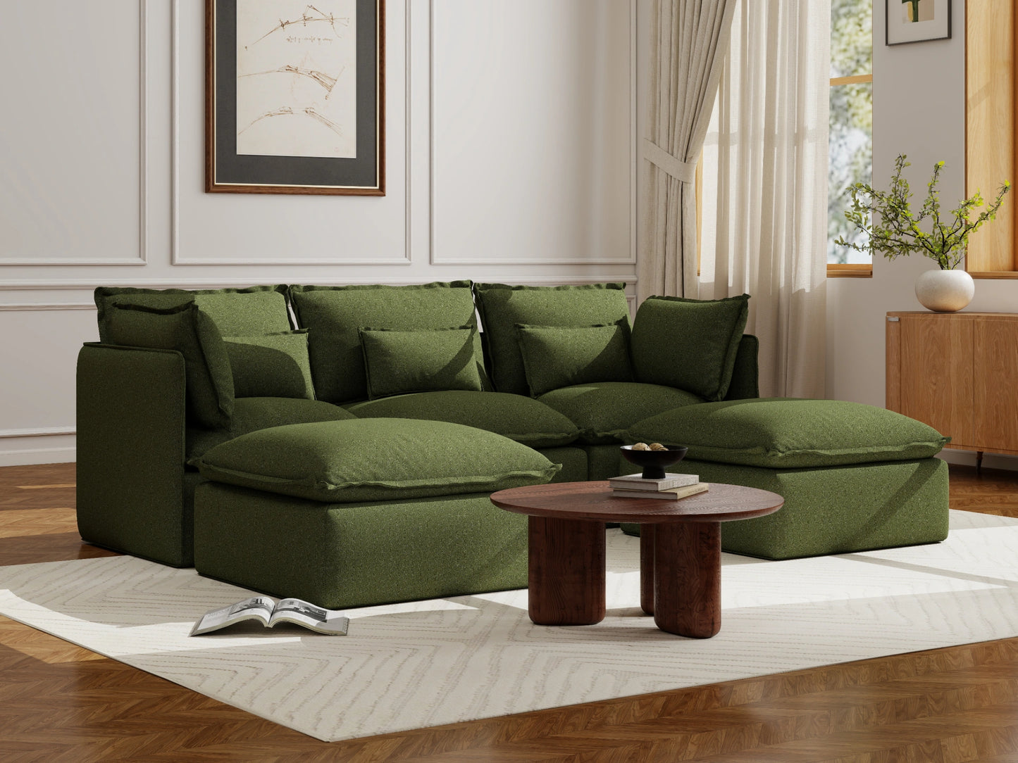 Lifely Modular 3 Seater U-Sectional - Olive Green