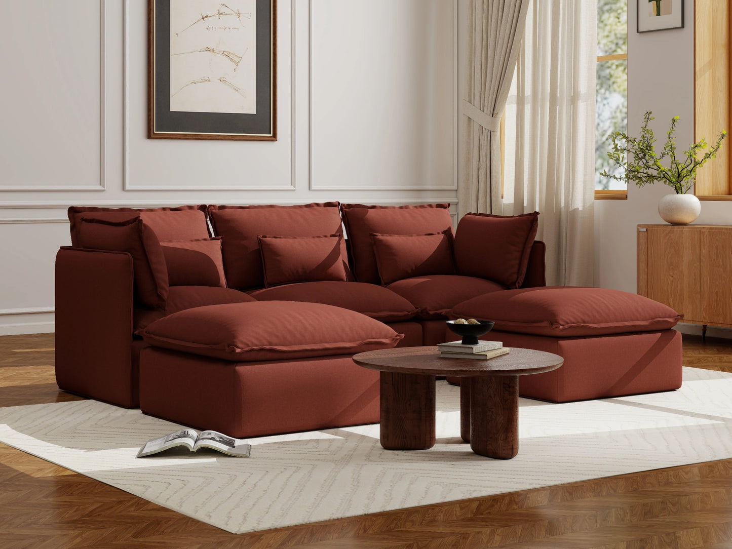 Lifely Modular 3 Seater U-Sectional - Rust