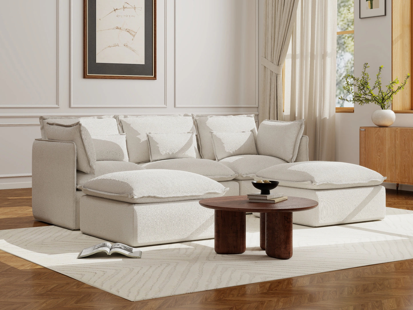 Lifely Modular 3 Seater U-Sectional - White Boucle