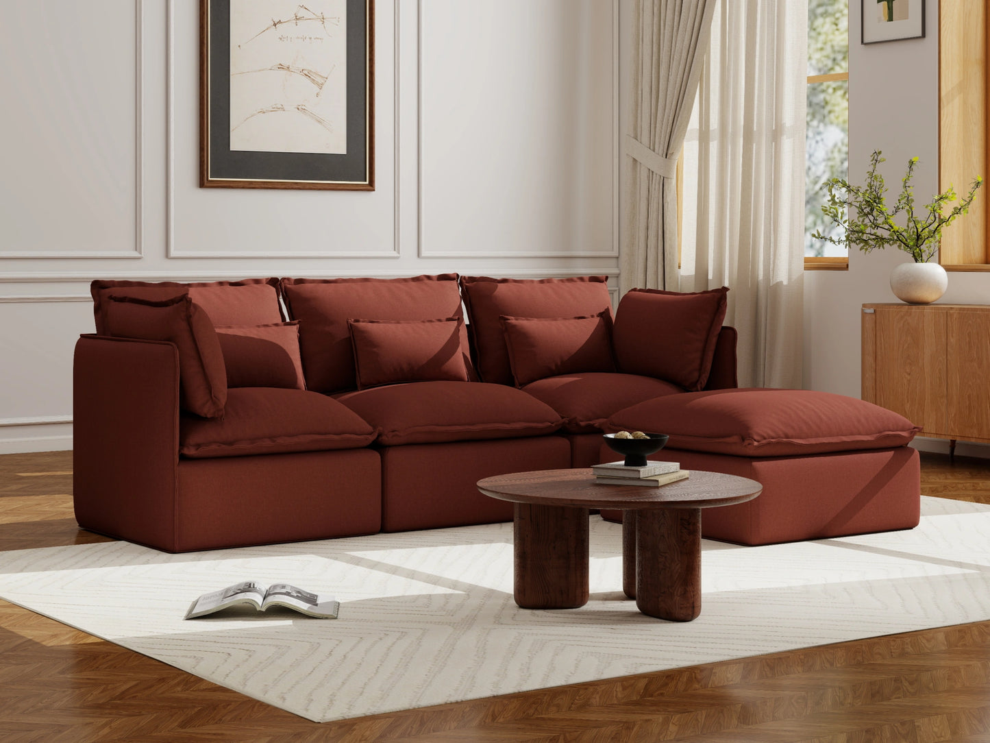 Lifely Modular 3 Seater Sofa Ottoman - Rust