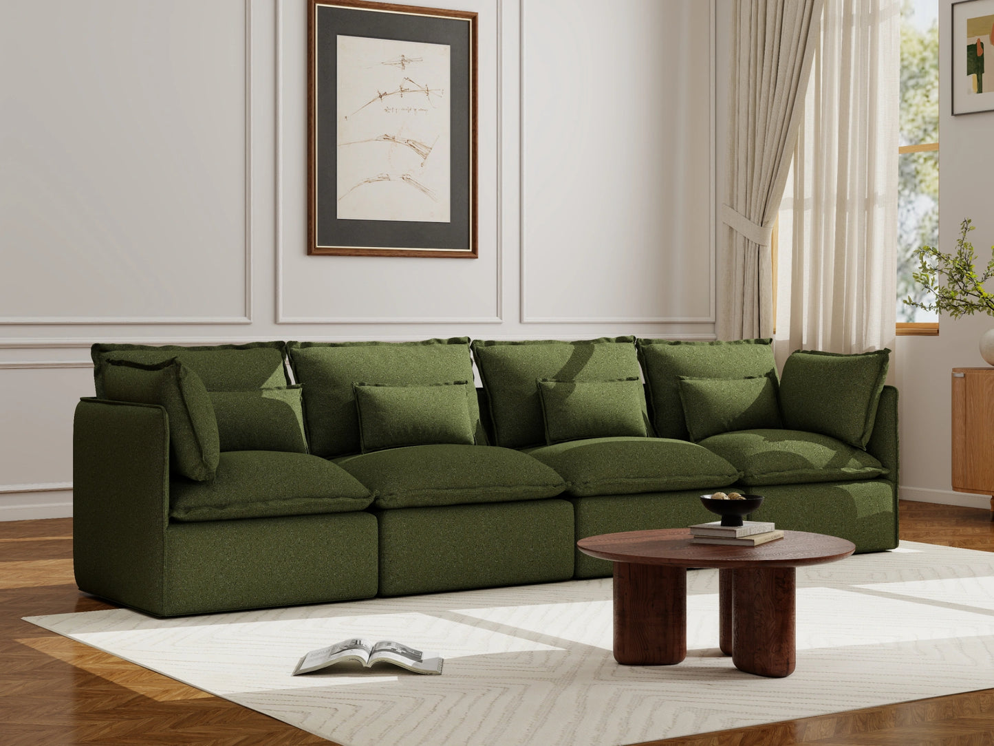 Lifely Modular 4 Seater Sofa - Olive Green