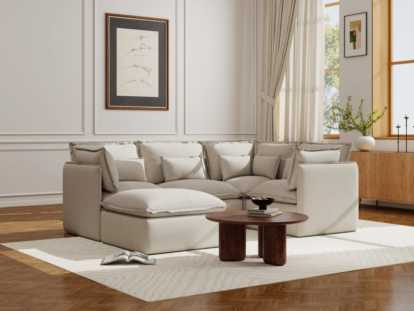 Lifely Modular 4 Seater Corner Ottoman - Linen Beige