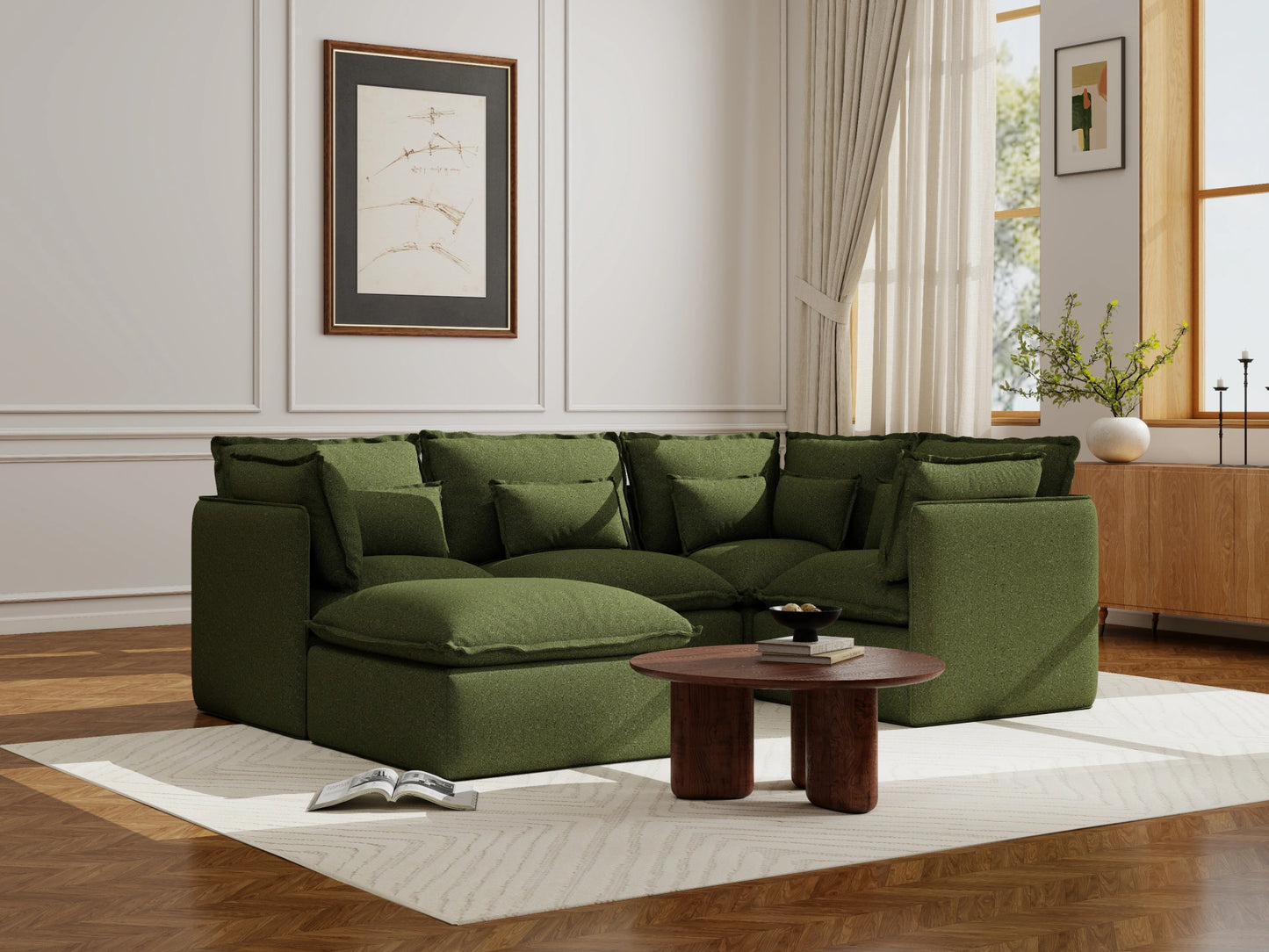 Lifely Modular 4 Seater Corner Ottoman - Olive Green