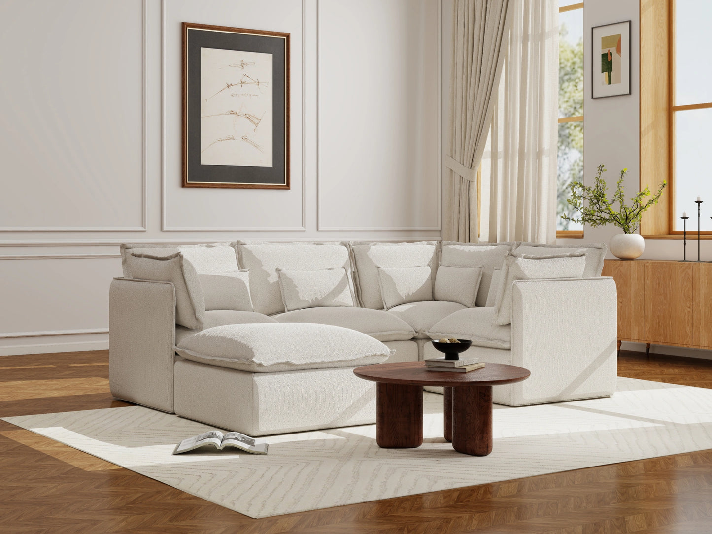 Lifely Modular 4 Seater Corner Ottoman - White Boucle