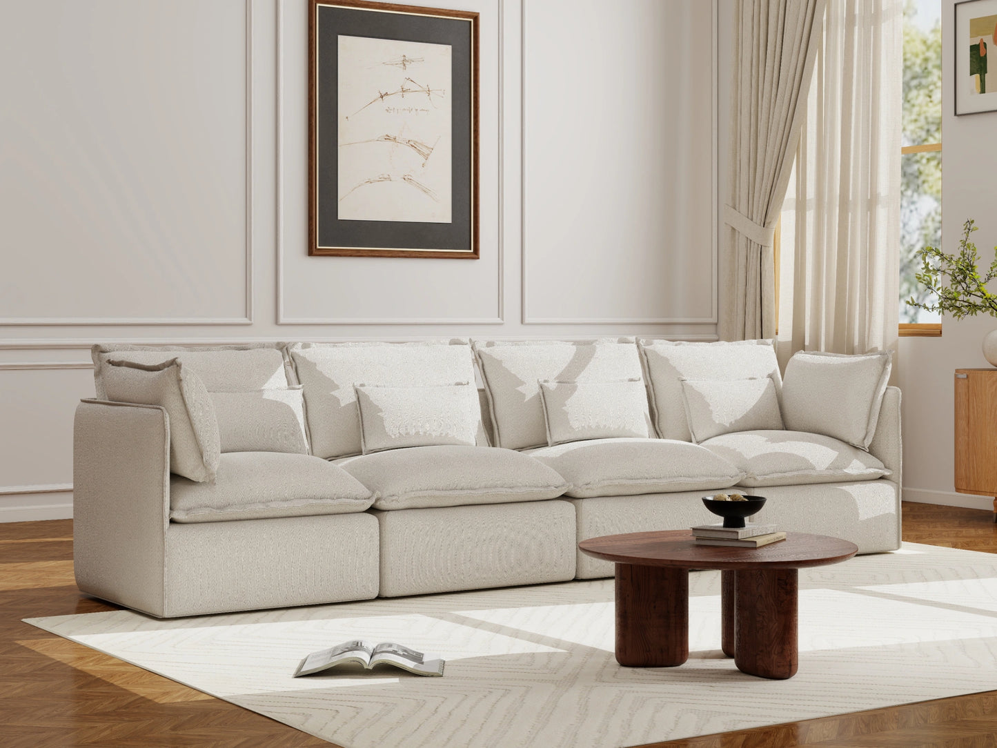 Lifely Modular 4 Seater Sofa - White Boucle