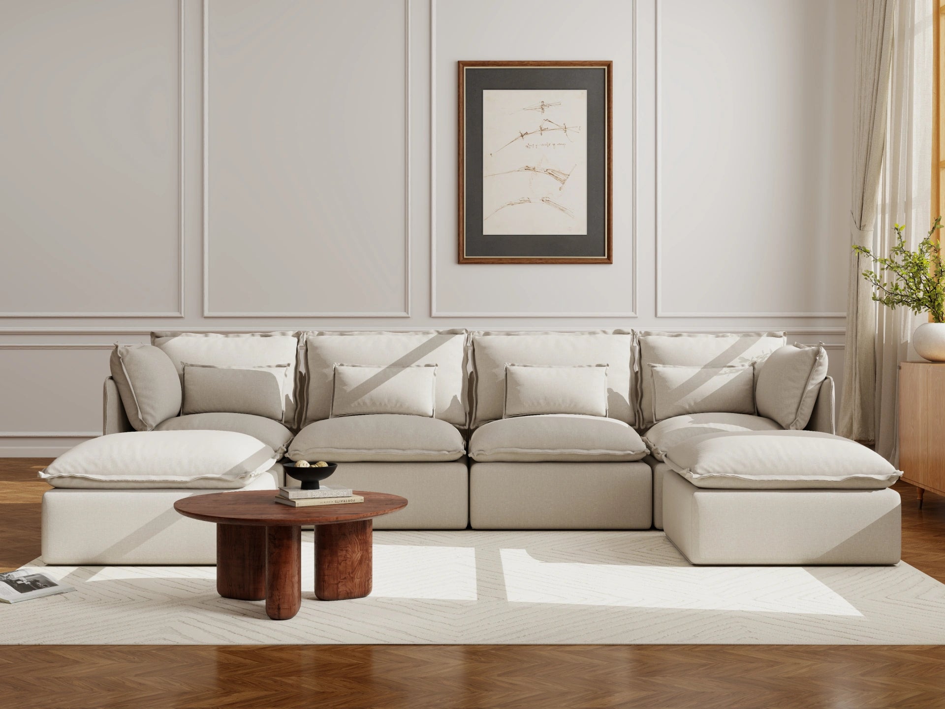 Lifely Modular 4 Seater U-Sectional - Linen Beige