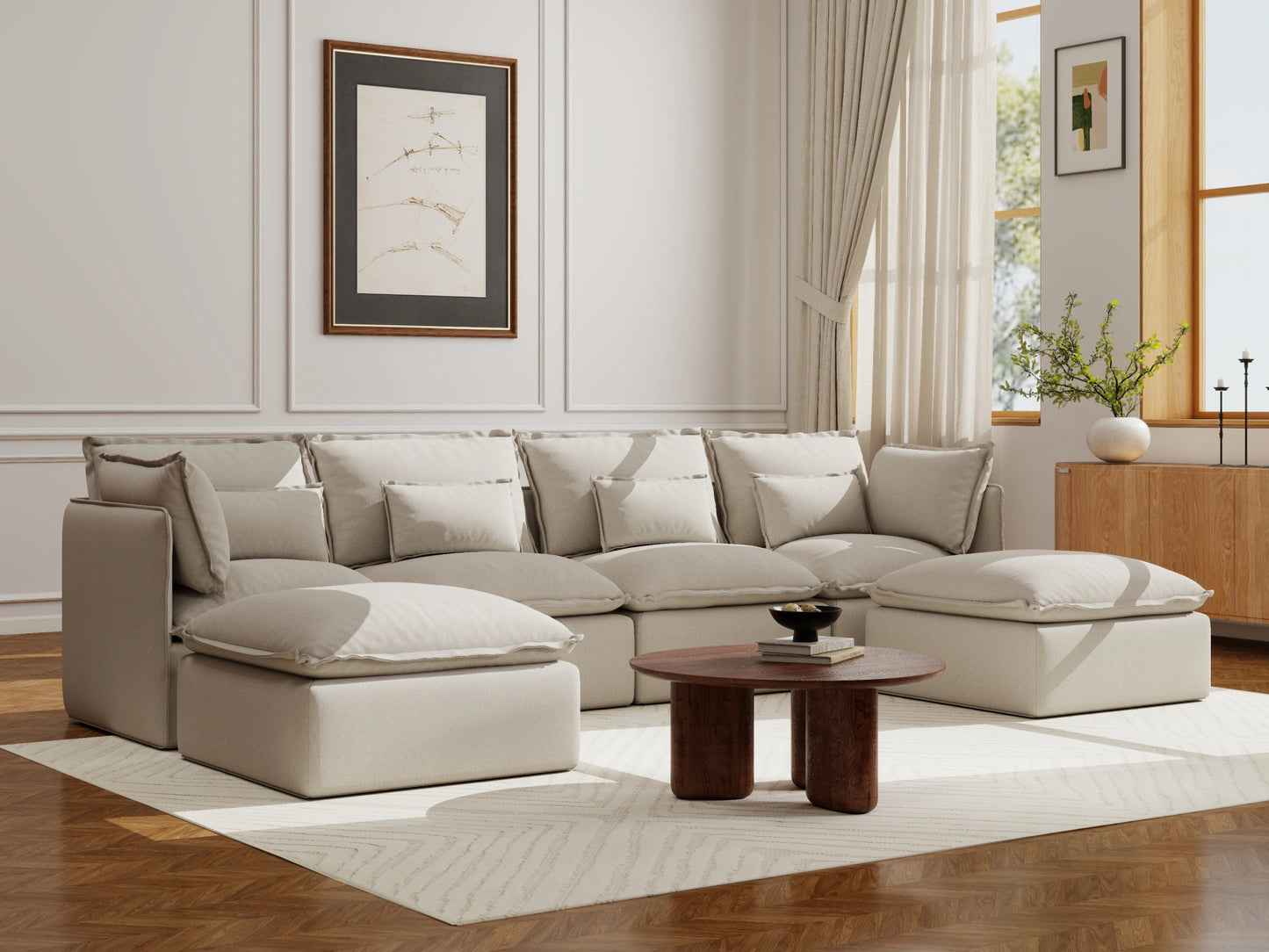 Lifely Modular 4 Seater U-Sectional - Linen Beige