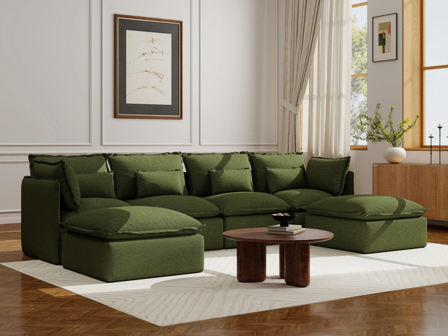 Lifely Modular 4 Seater U-Sectional - Olive Green
