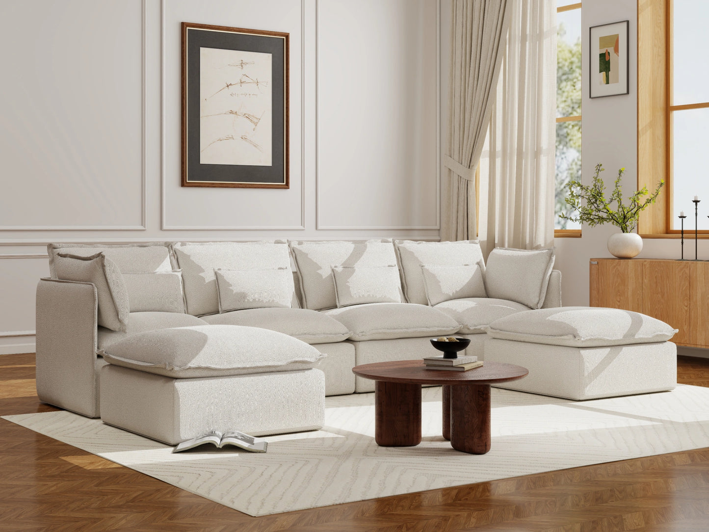 Lifely Modular 4 Seater U-Sectional - White Boucle