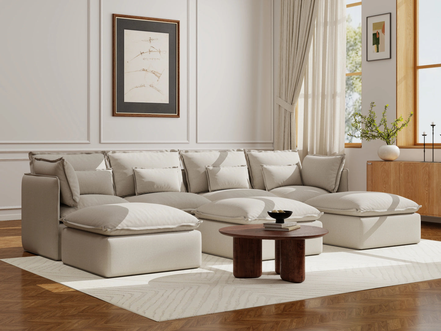 Lifely Modular 4 Seater U-Sectional Ottoman - Linen Beige