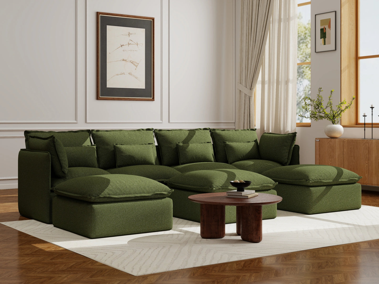 Lifely Modular 4 Seater U-Sectional Ottoman - Olive Green