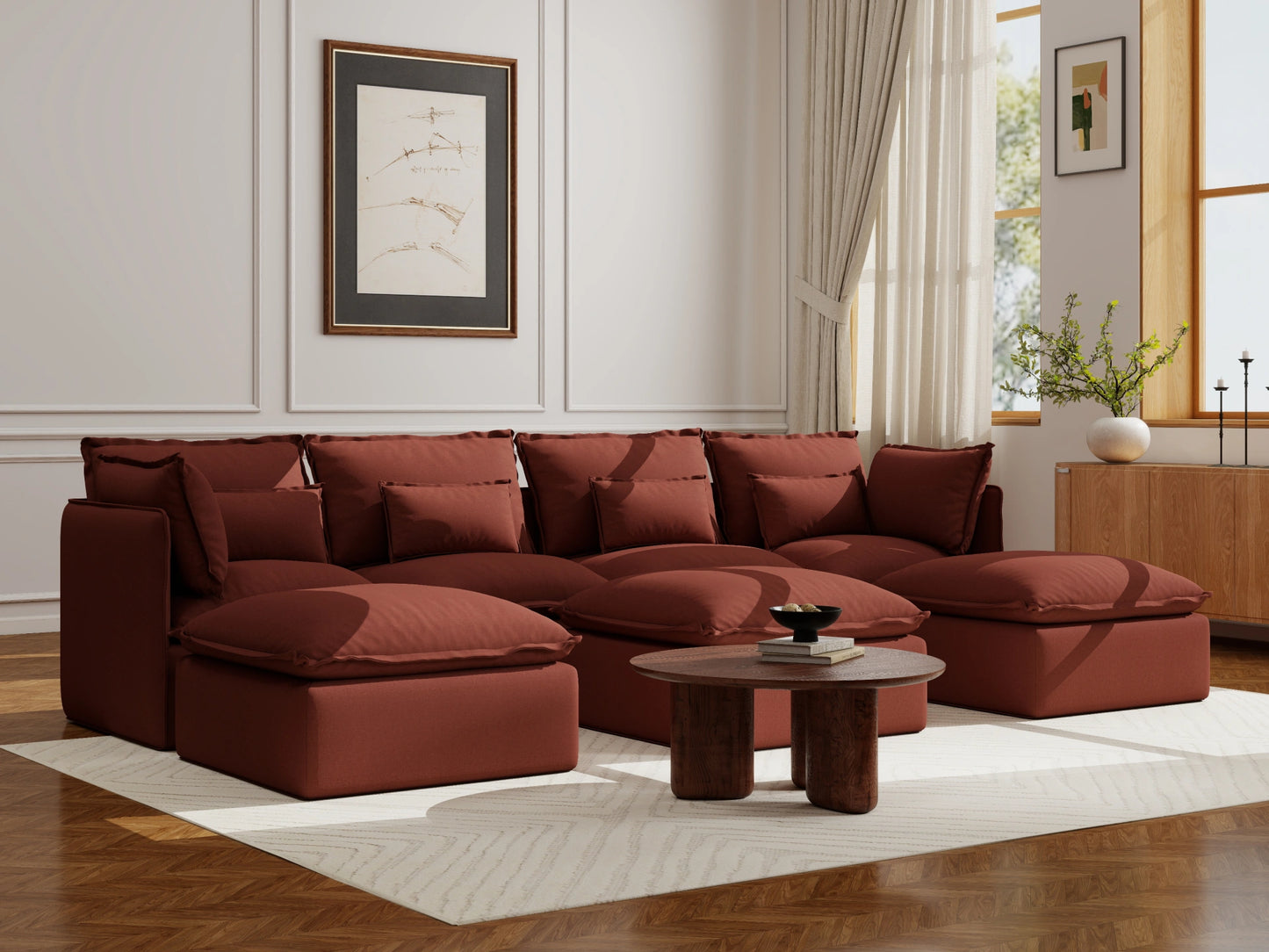 Lifely Modular 4 Seater U-Sectional Ottoman - Rust