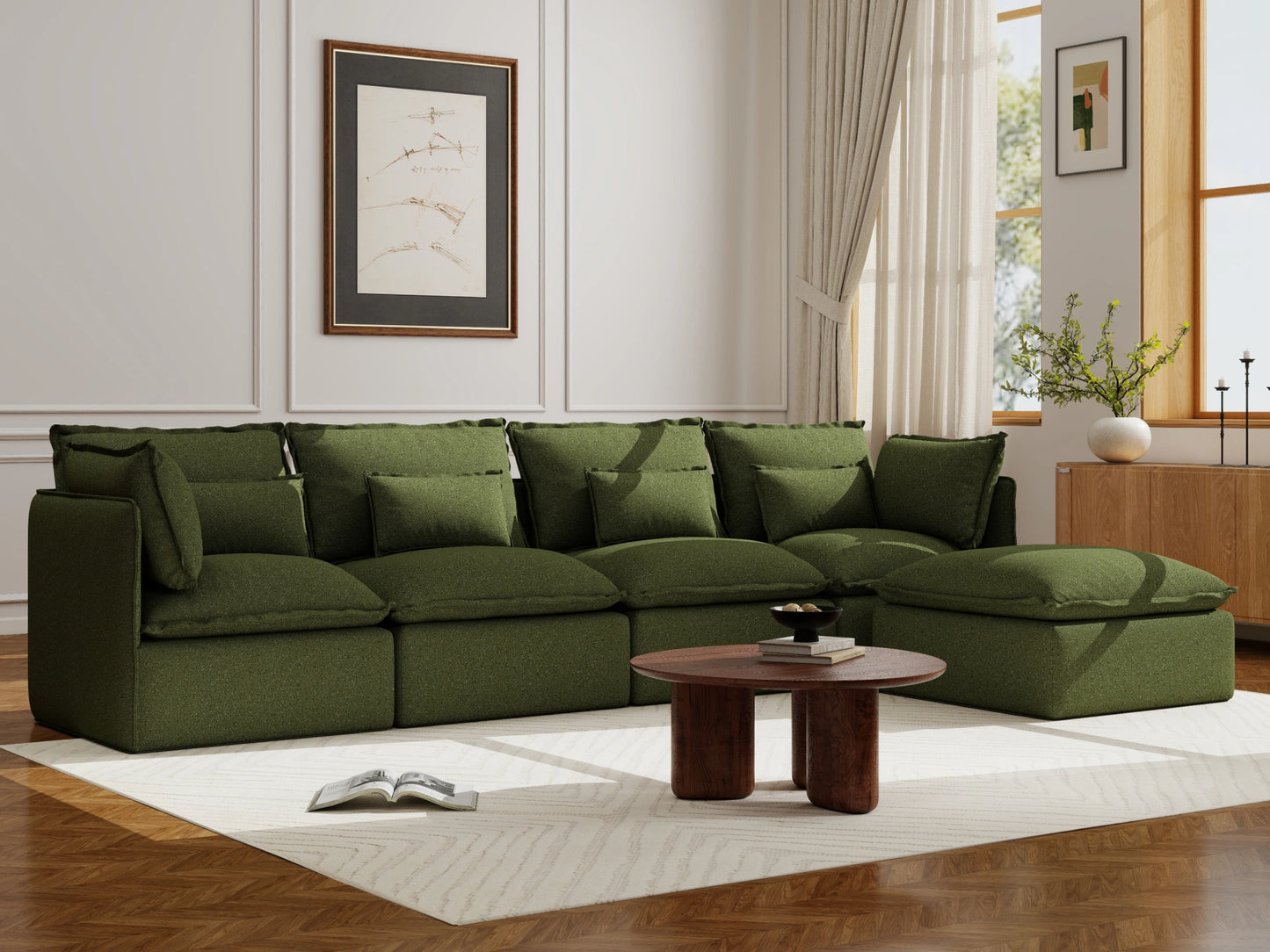 Lifely Modular 4 Seater Sofa Ottoman - Olive Green