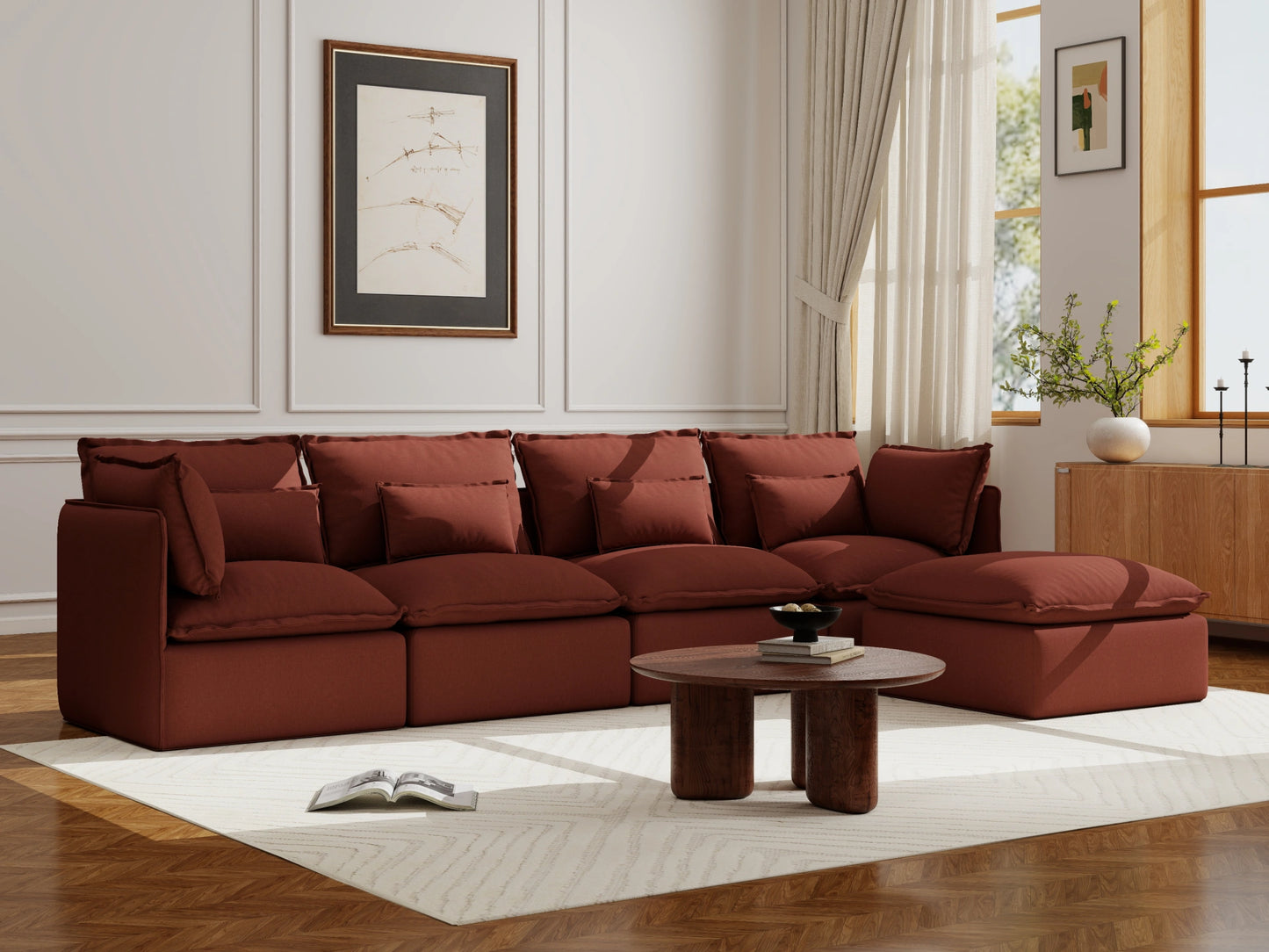 Lifely Modular 4 Seater Sofa Ottoman - Rust