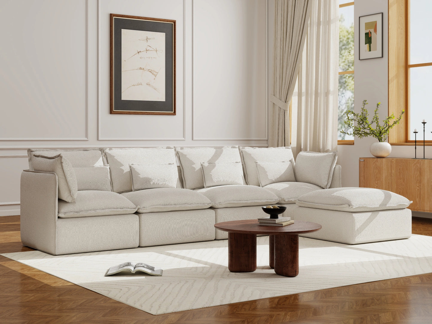 Lifely Modular 4 Seater Sofa Ottoman - White Boucle