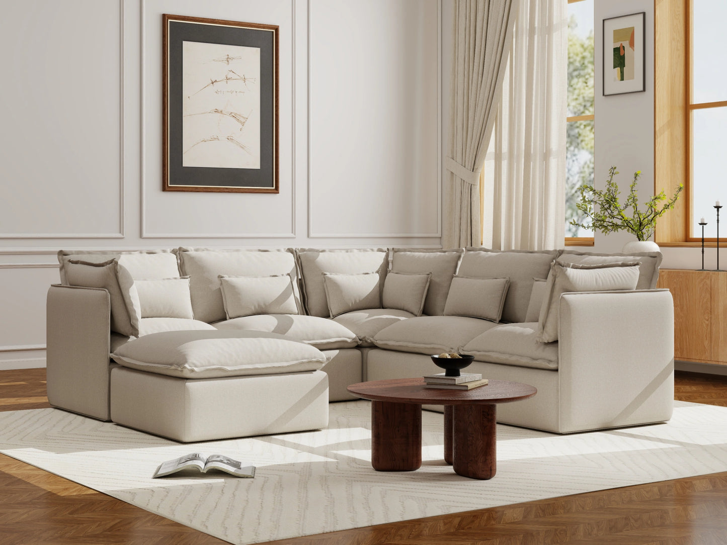 Lifely Modular 5 Seater Corner Ottoman - Linen Beige