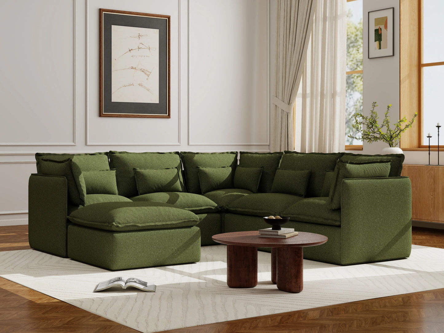 Lifely Modular 5 Seater Corner Ottoman - Olive Green