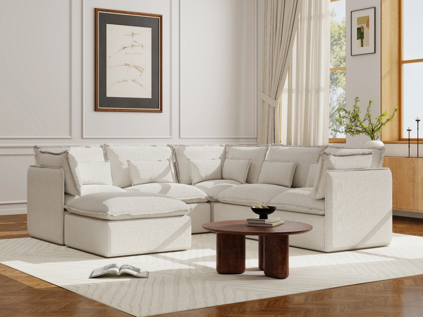 Lifely Modular 5 Seater Corner Ottoman - White Boucle