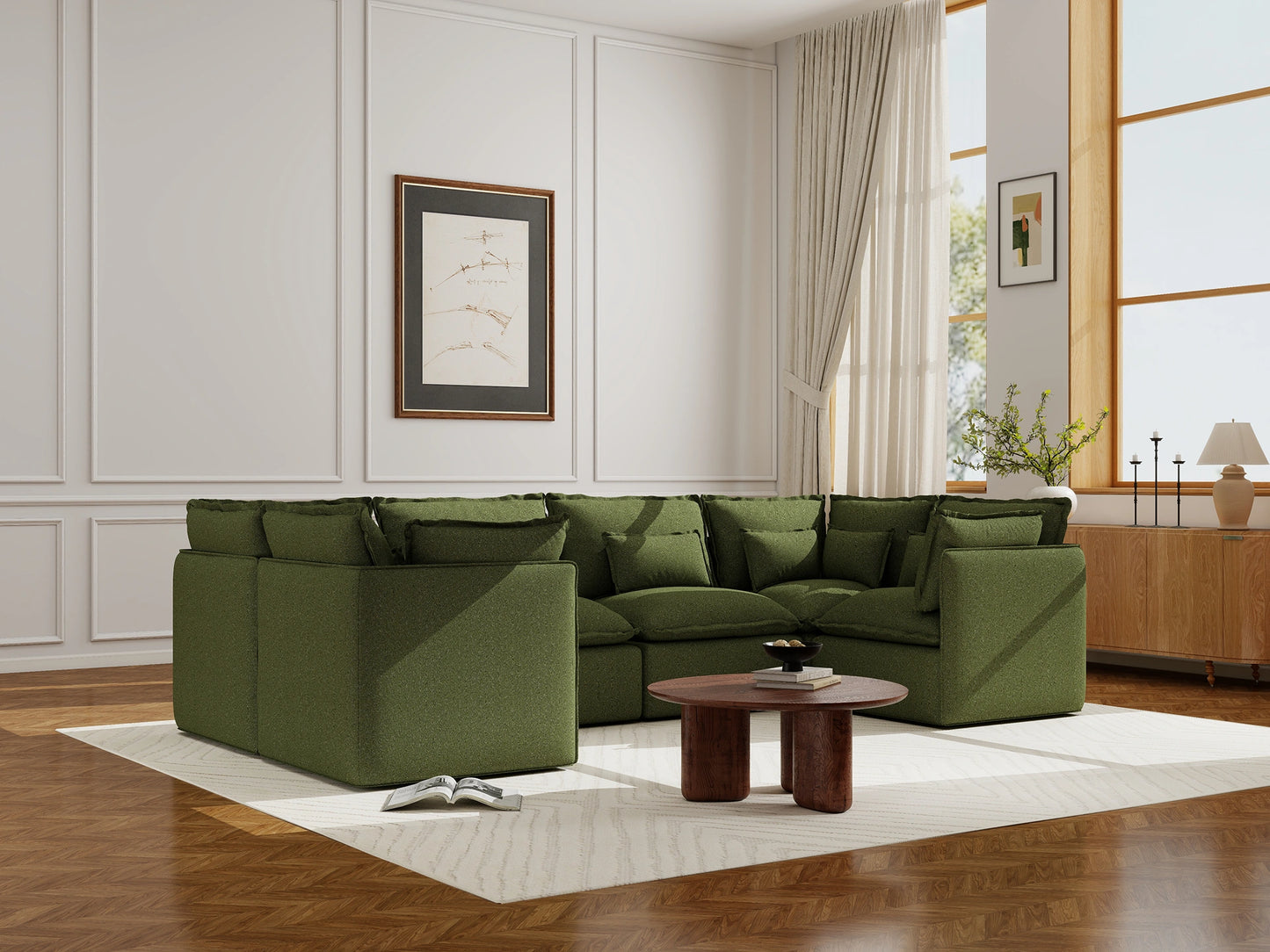 Lifely Modular 6 Seater U-Sectional - Olive Green