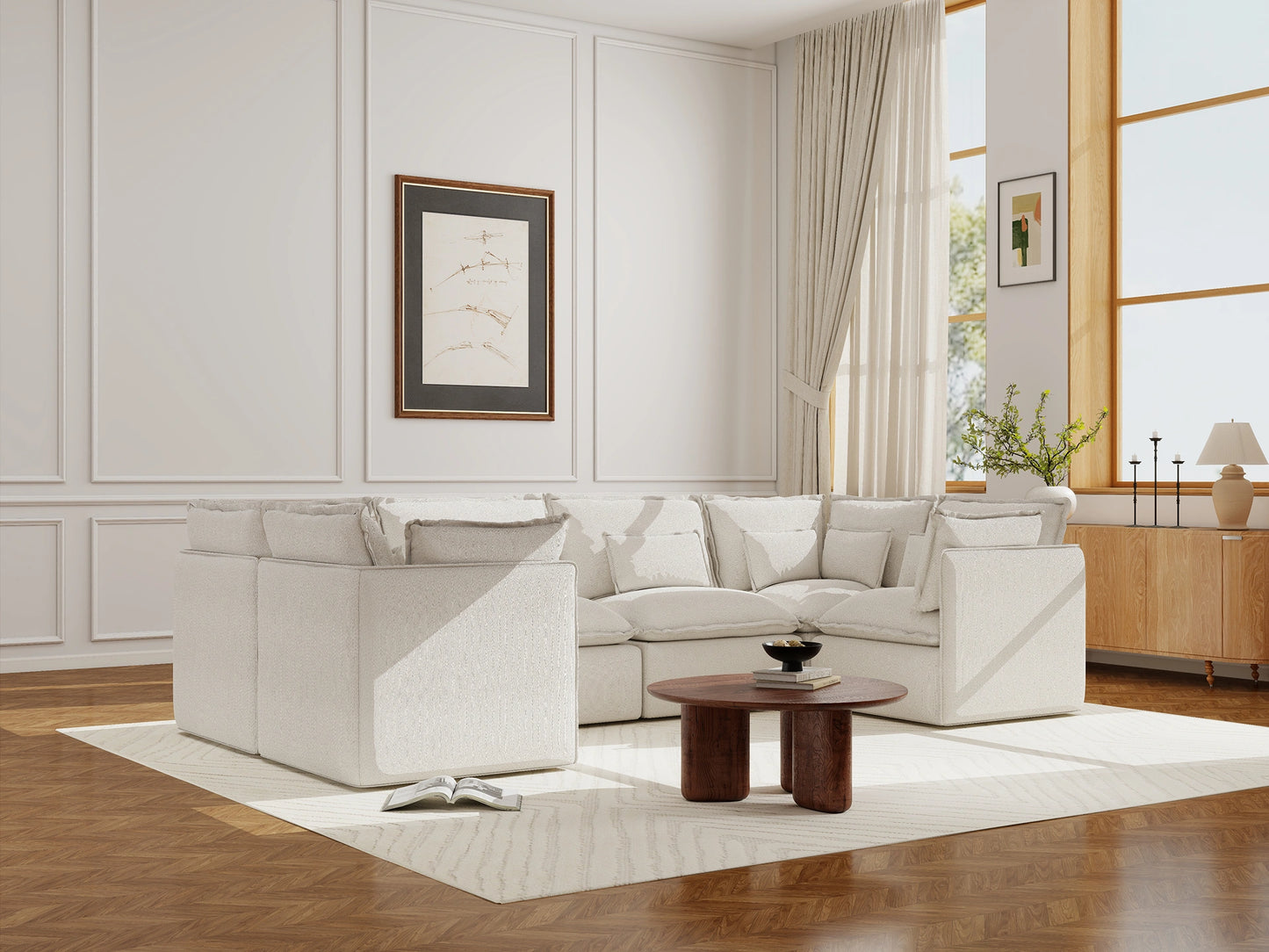 Lifely Modular 6 Seater U-Sectional - White Boucle