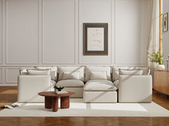 6 Seater / U-Sectional + Ottoman / Linen Beige