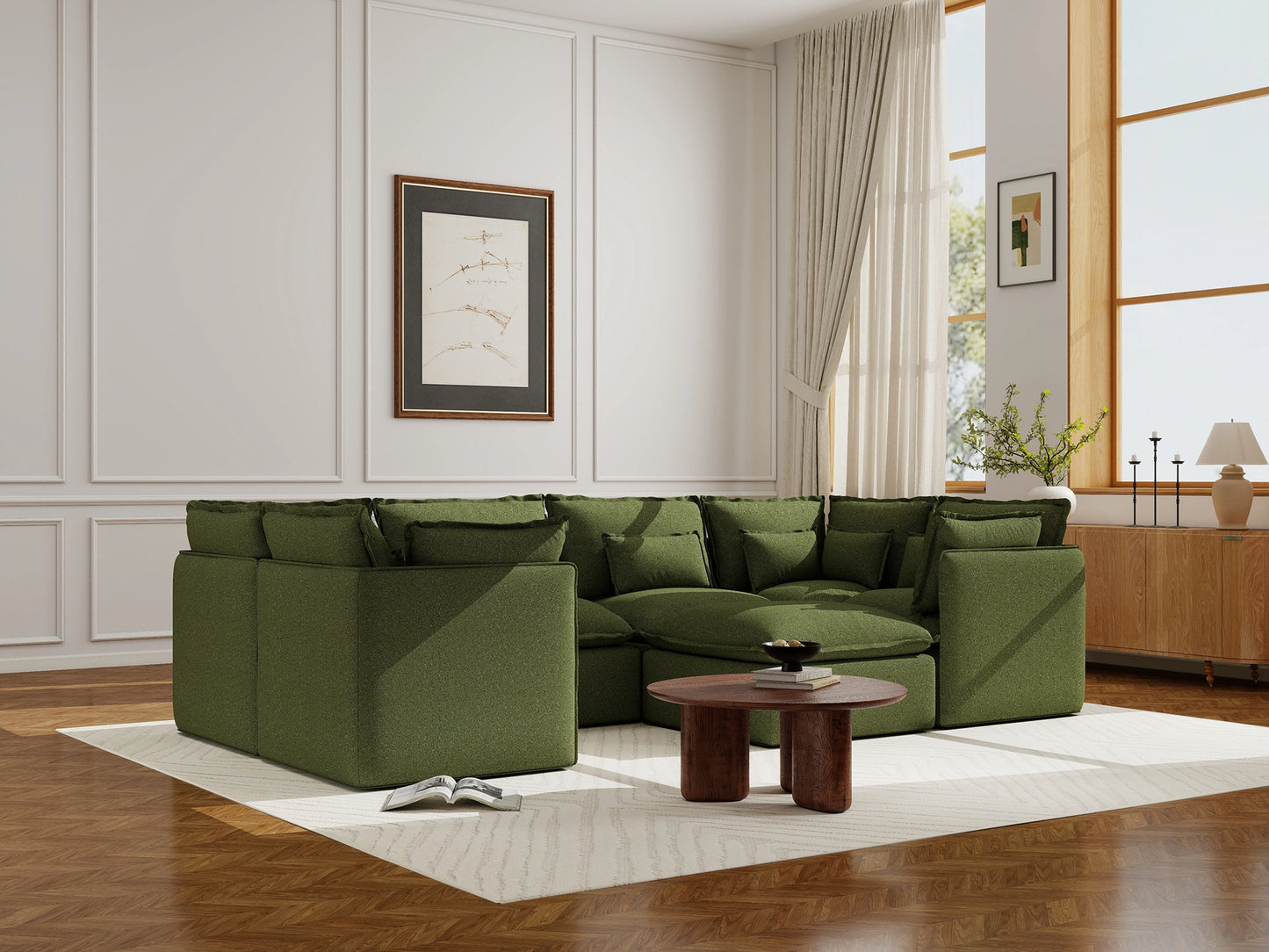 Lifely Modular 6 Seater U-Sectional Ottoman - Olive Green