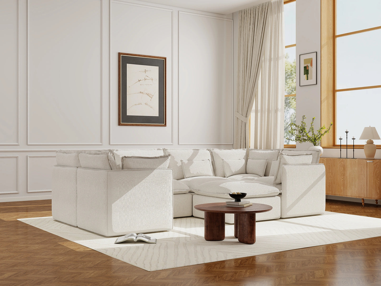 Lifely Modular 6 Seater U-Sectional Ottoman - White Boucle
