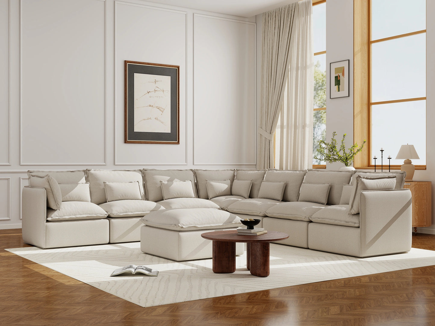 Lifely Modular 7 Seater Corner Ottoman - Linen Beige