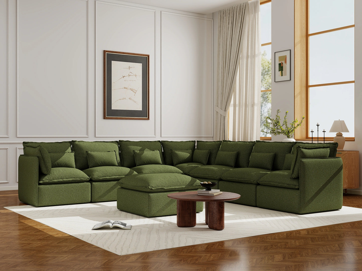 Lifely Modular 7 Seater Corner Ottoman - Olive Green