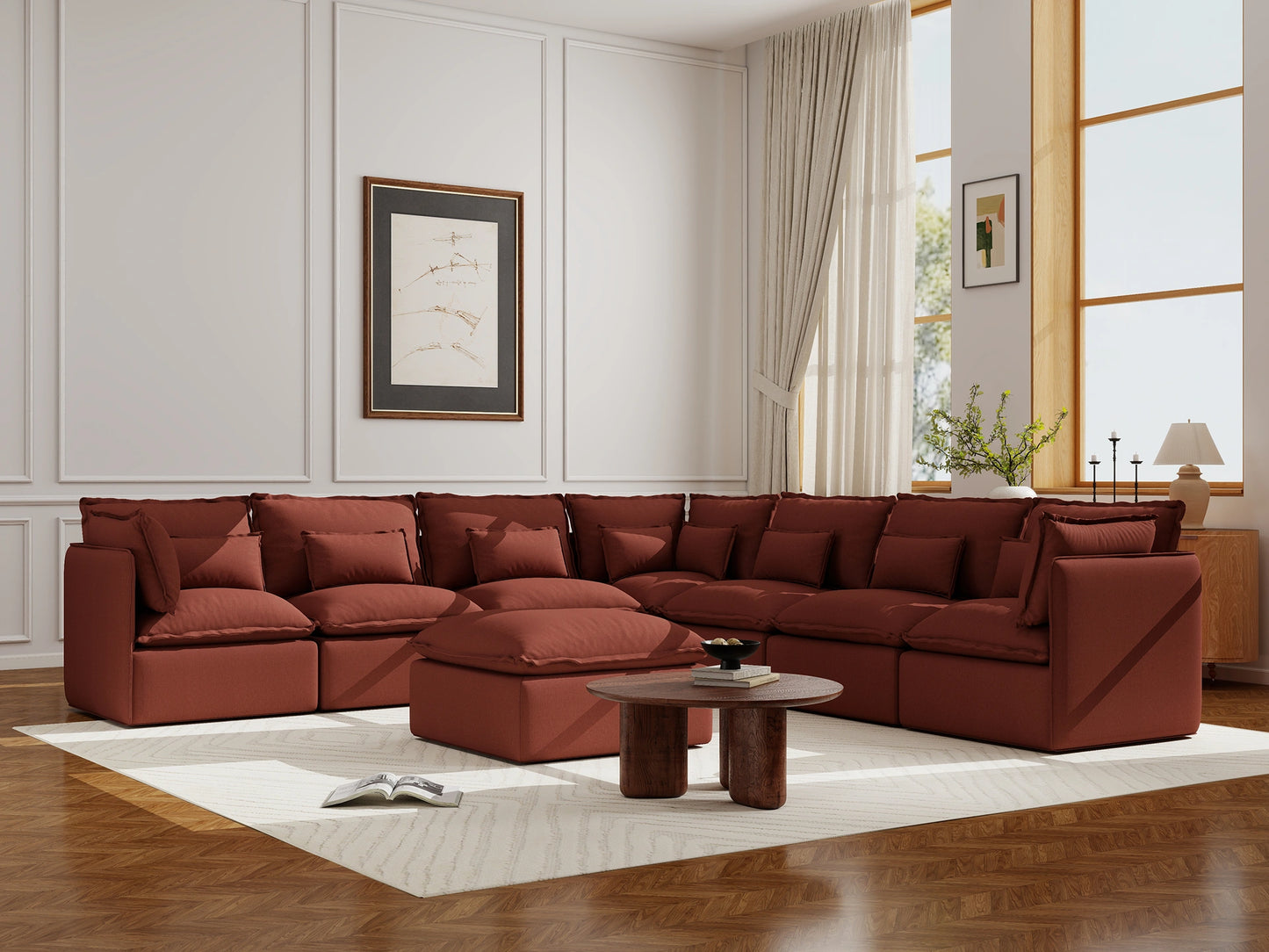 Lifely Modular 7 Seater Corner Ottoman - Rust