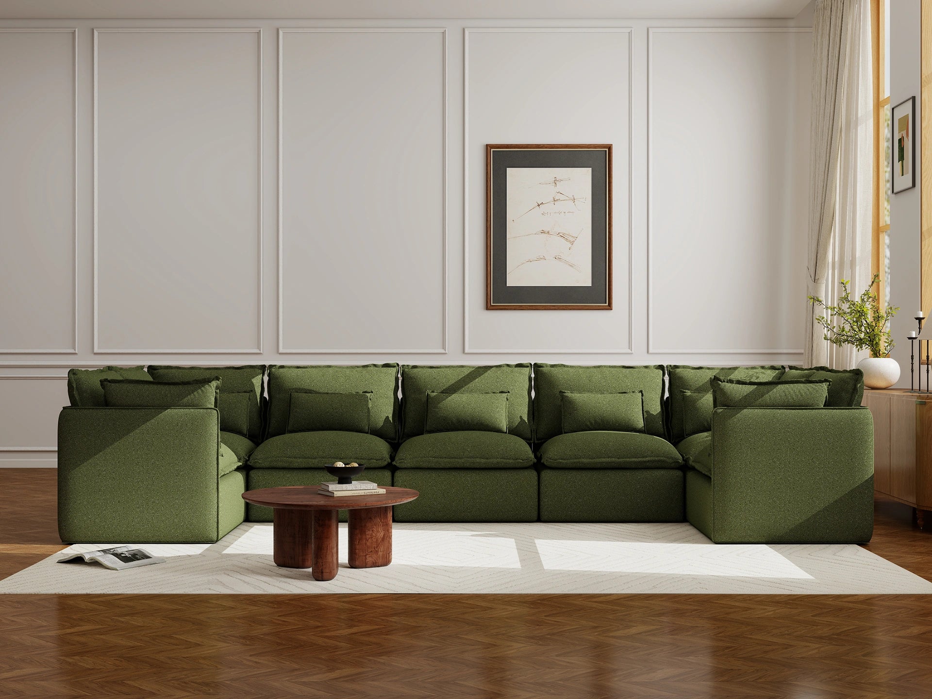 Lifely Modular 7 Seater U-Sectional - Olive Green