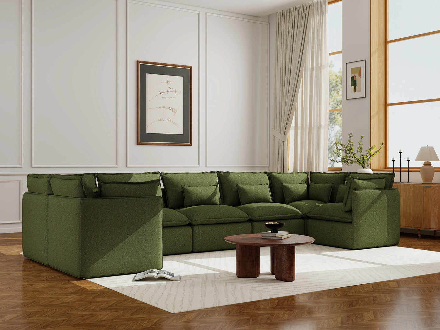 Lifely Modular 7 Seater U-Sectional - Olive Green