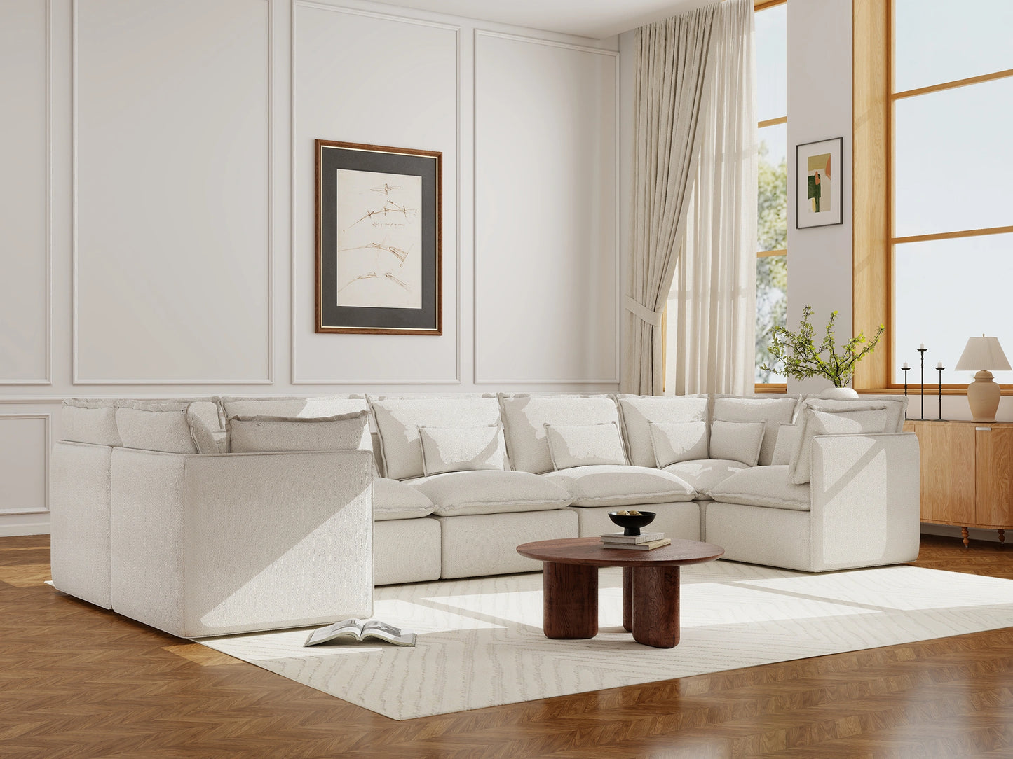 Lifely Modular 7 Seater U-Sectional - White Boucle