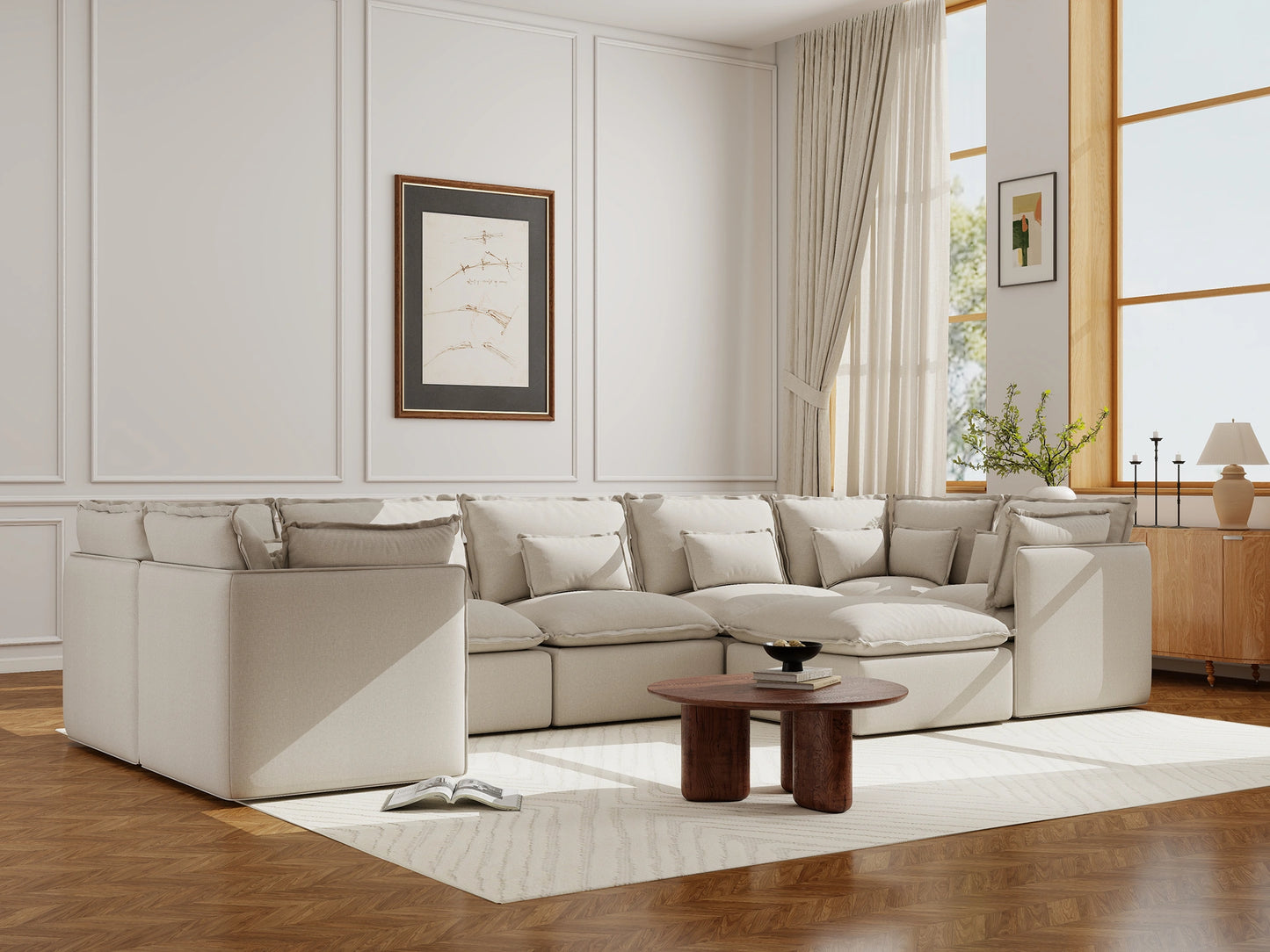 Lifely Modular 7 Seater U-Sectional Ottoman - Linen Beige