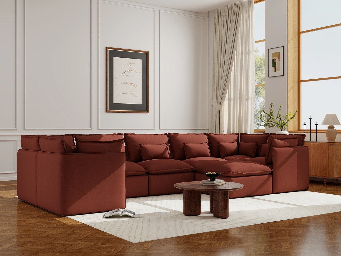 Lifely Modular 7 Seater U-Sectional Ottoman - Rust