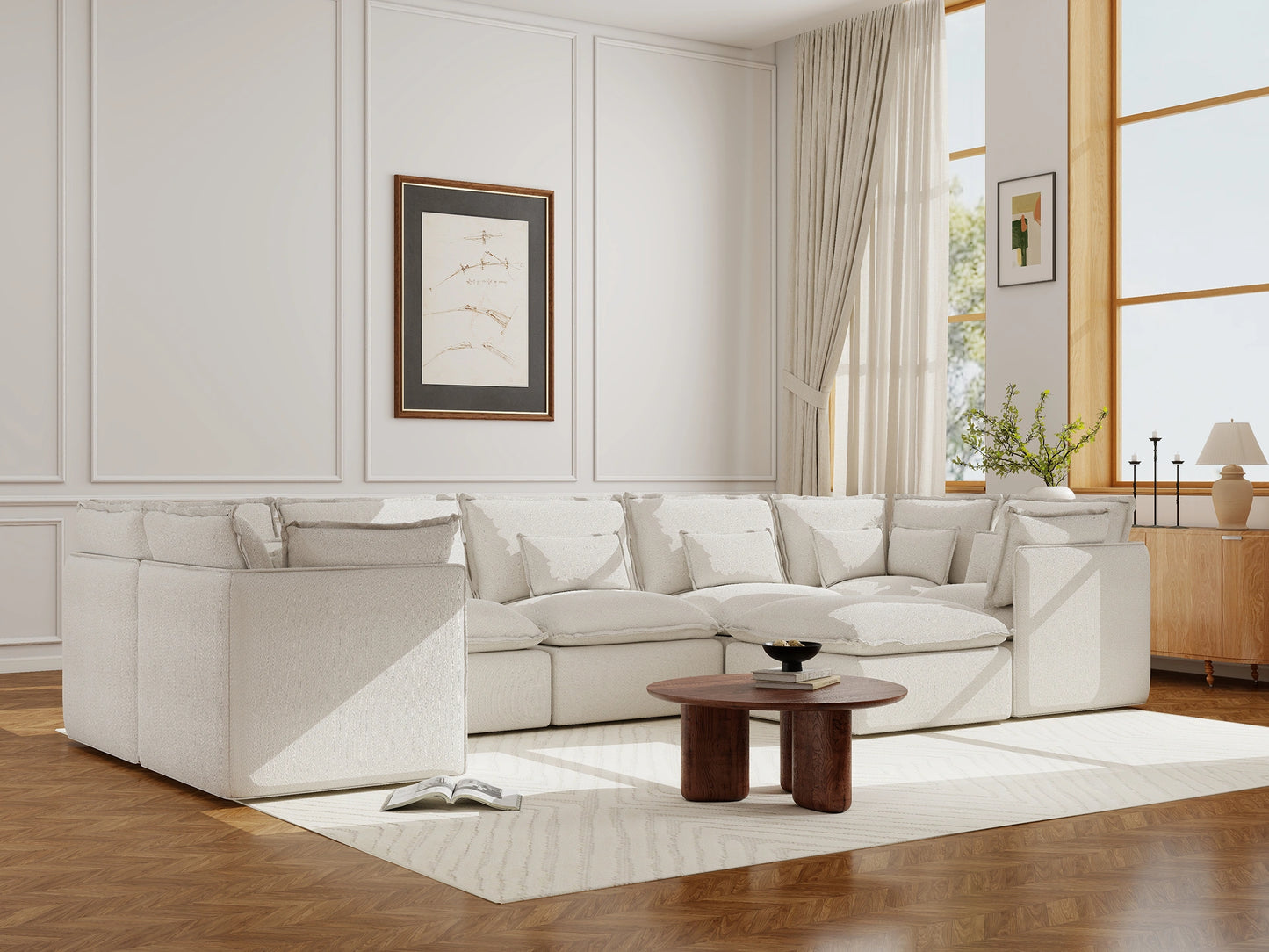 Lifely Modular 7 Seater Corner Ottoman - White Boucle