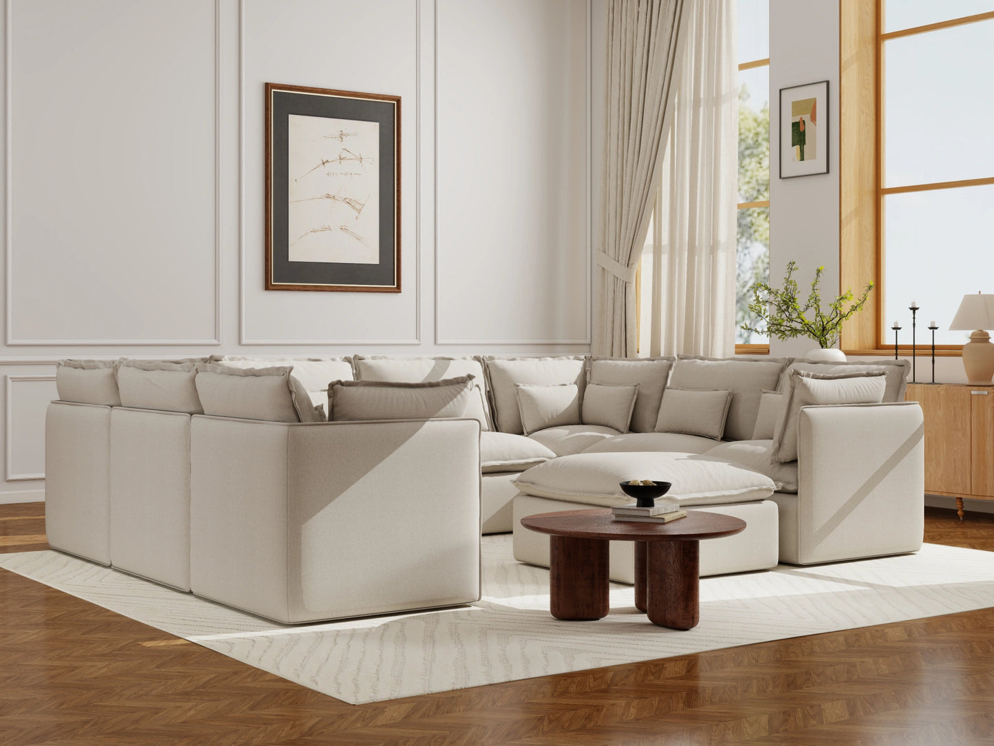 Lifely Modular 8 Seater U-Sectional Ottoman - Linen Beige