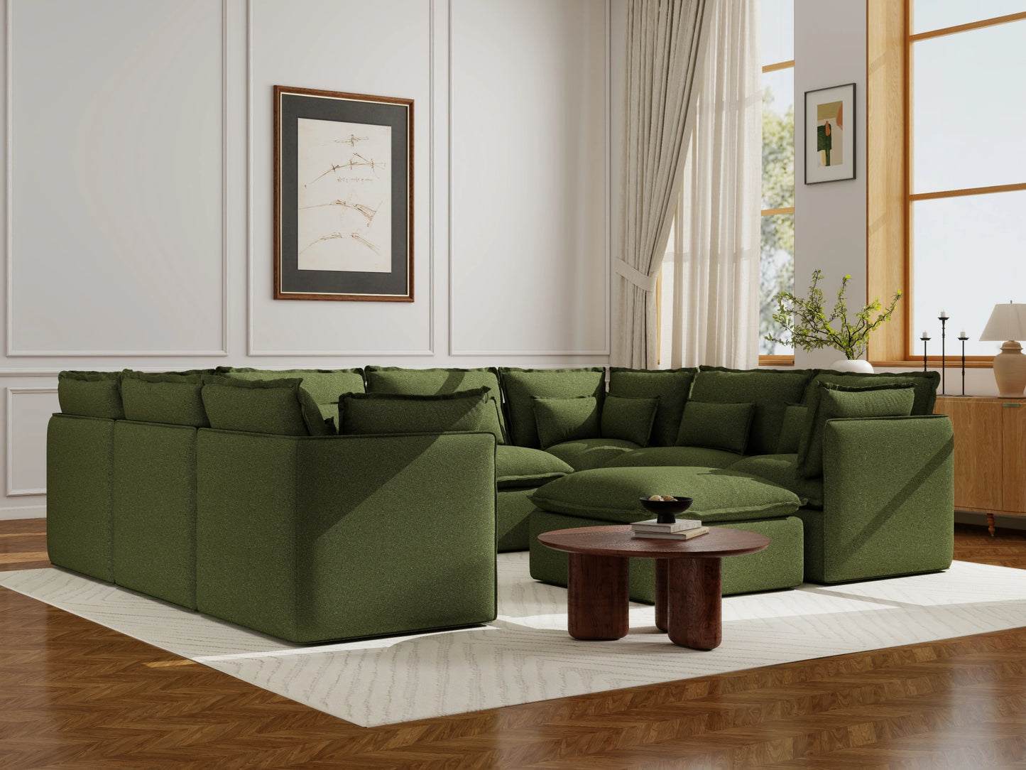Lifely Modular 8 Seater U-Sectional Ottoman - Olive Green