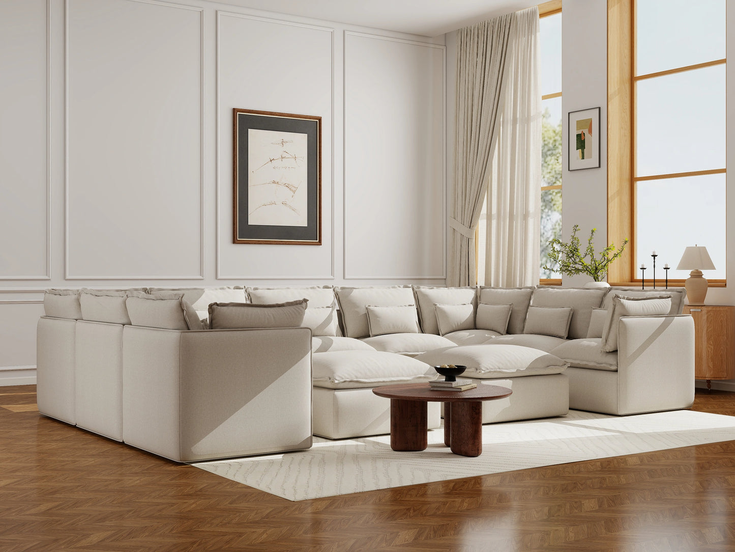 Lifely Modular 9 Seater U-Sectional Ottoman - Linen Beige