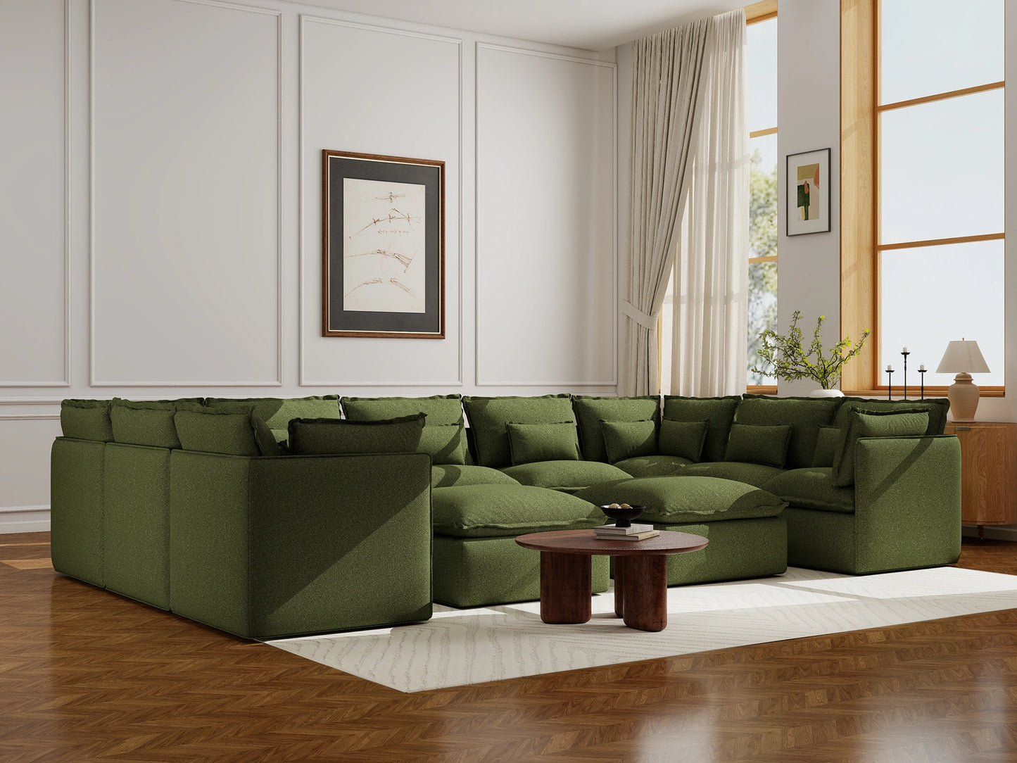 Lifely Modular 9 Seater U-Sectional Ottoman - Olive Green