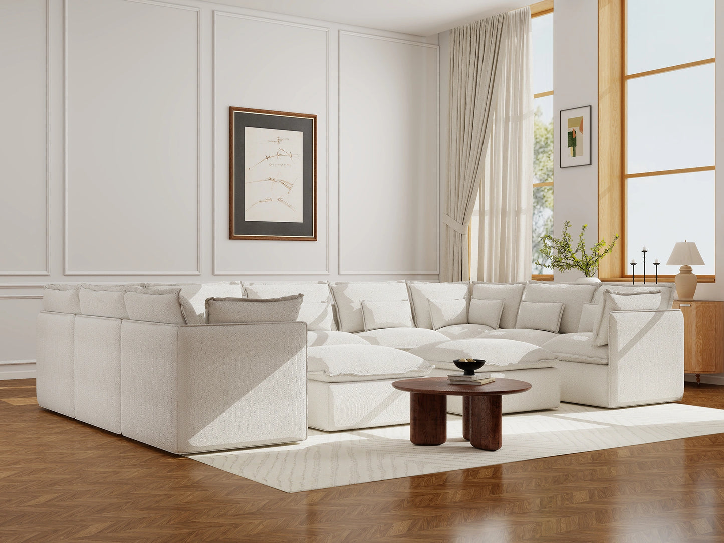 Lifely Modular 9 Seater U-Sectional Ottoman - White Boucle